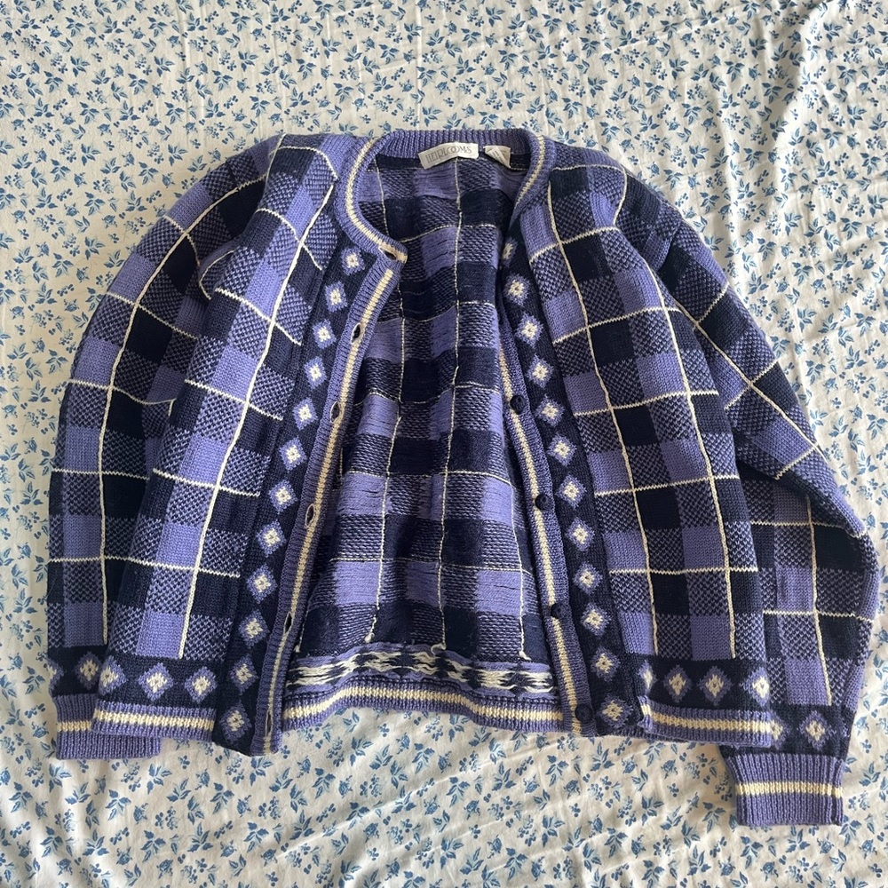 Vintage 100% Wool Checkered Cardigan